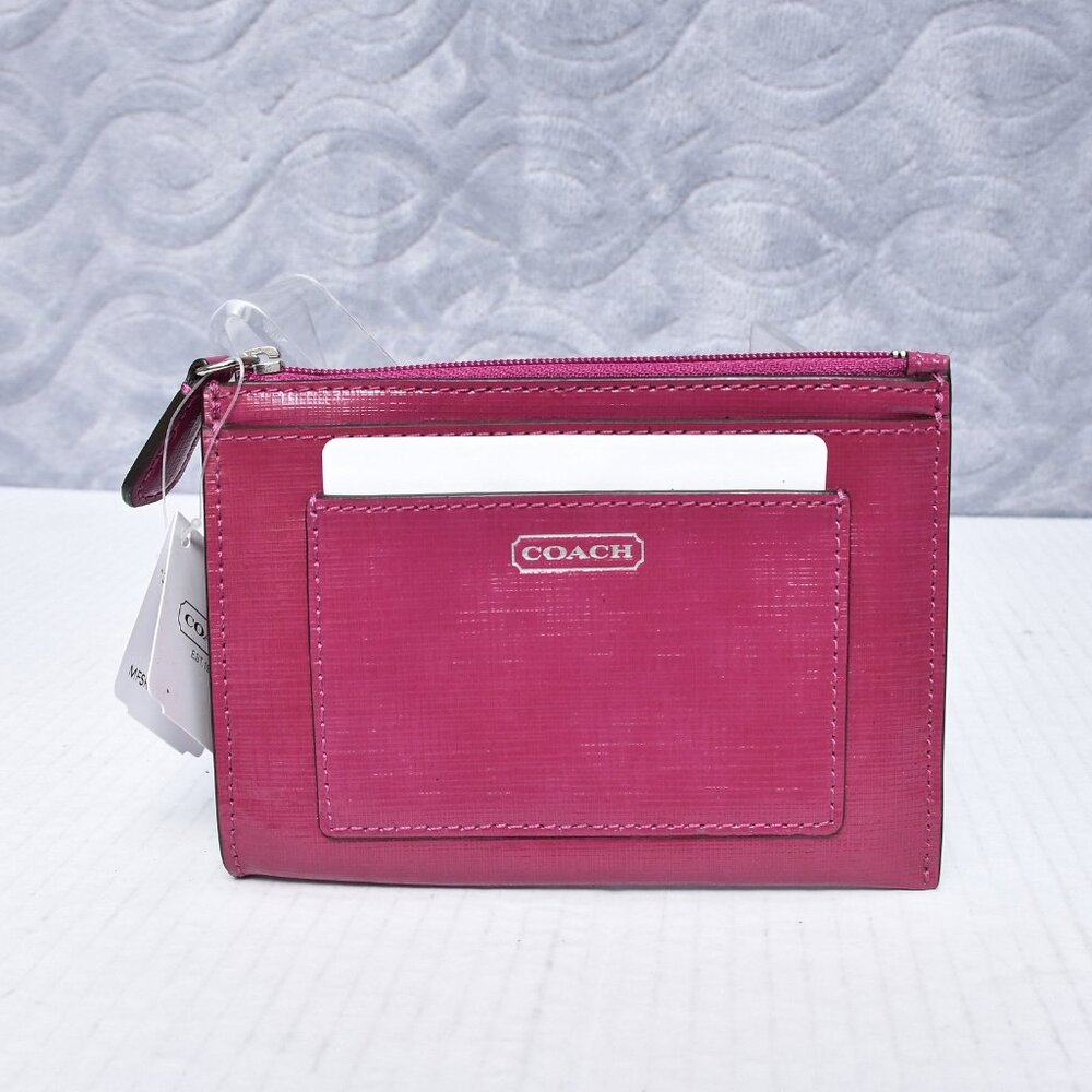 Coach F49966 Darcy Patent Leather Saffiano Magenta Medium Skinny Wallet